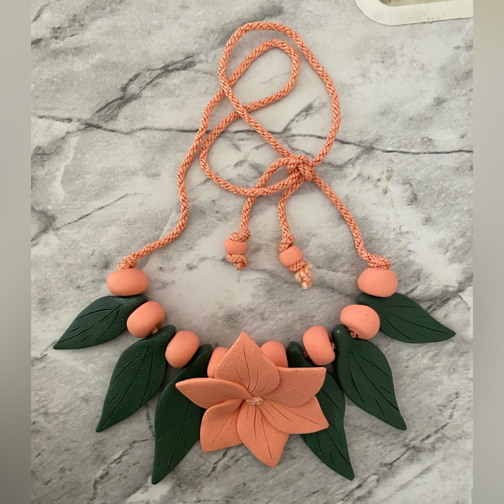 Peach Flower Leaf Statement Necklace